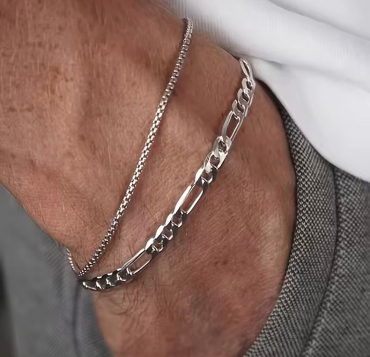 Figaro Men's Bracelet – Silver Stainless Steel